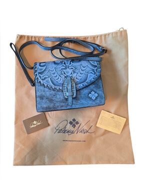 Patricia Nash Lanza Tooled Leather Crossbody Bag P141244 Safflower Blue NWOT